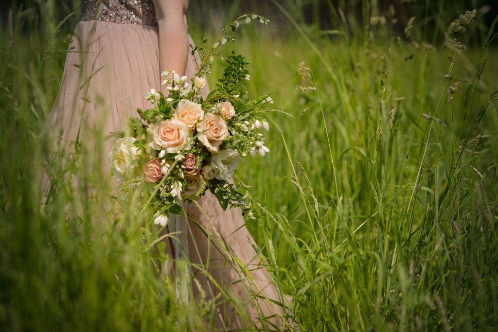 celebrating Saint Dwynwen's day with a bouquet of flowers with myrtle a flower popular in welsh wedding tradition