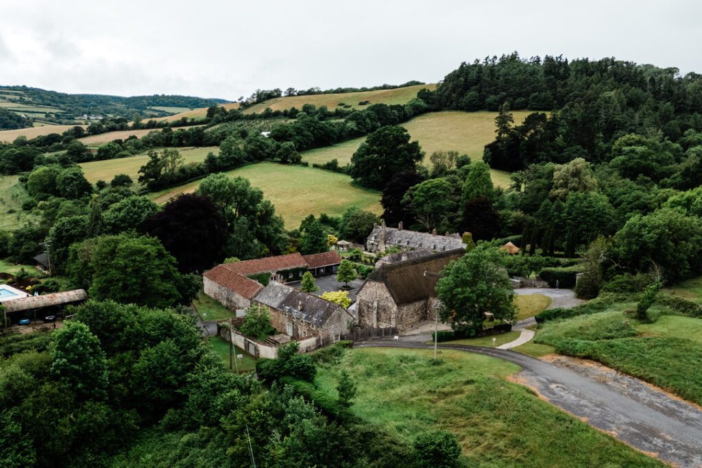 An aerial view of the Great Barn Devon